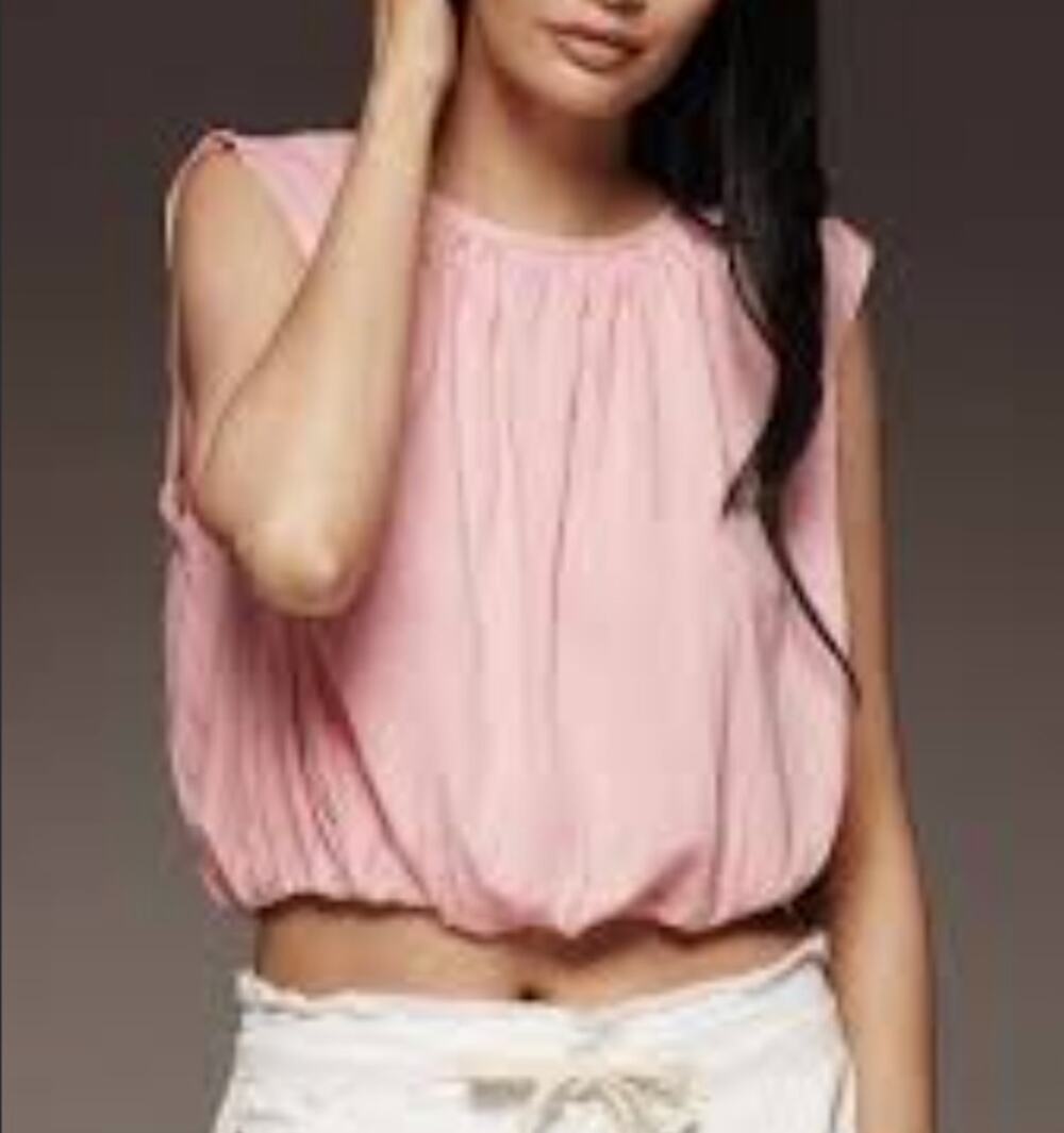 Anthropologie Bubble Hem Sleeveless Muscle Tank Top Pink XS